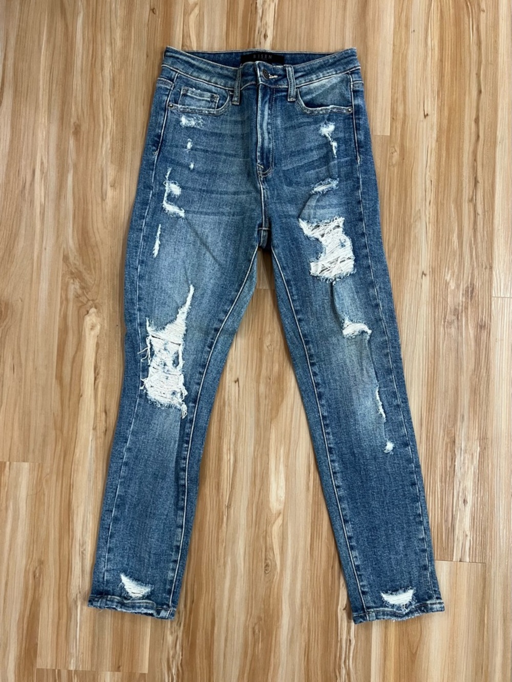 Risen Dark Wash Vintage Style Distressed Jeans